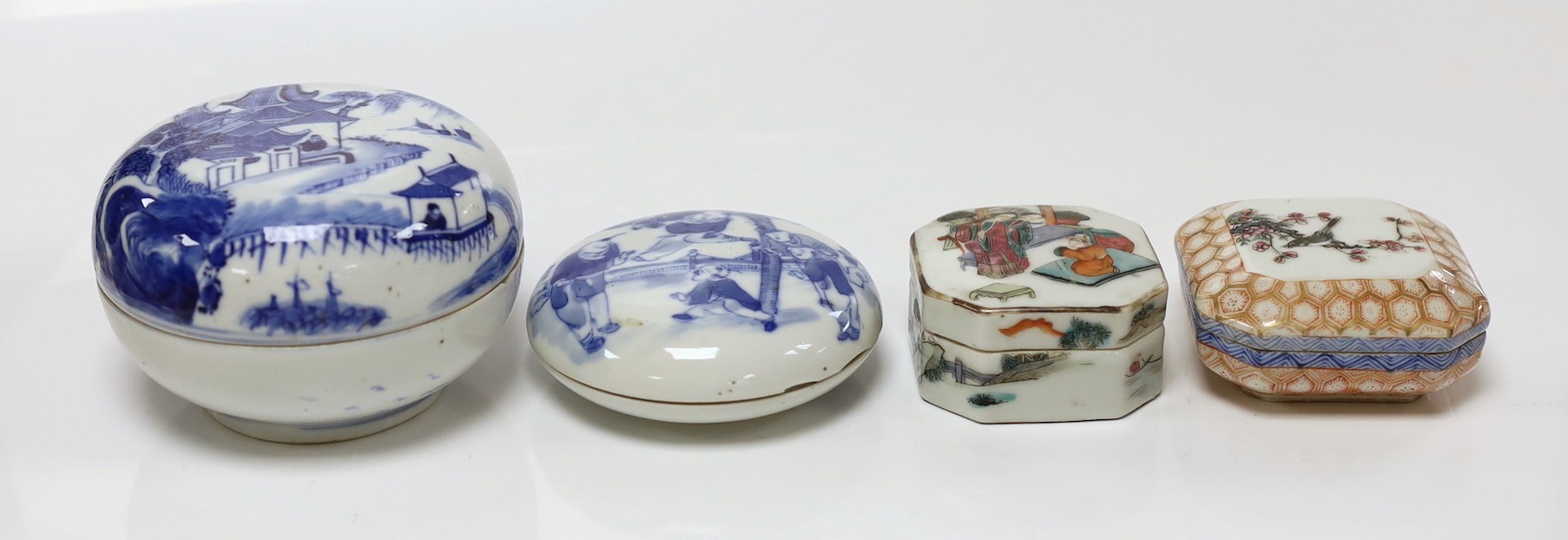 A group of four 19th century Chinese porcelain ink boxes, tallest 7.5cms high